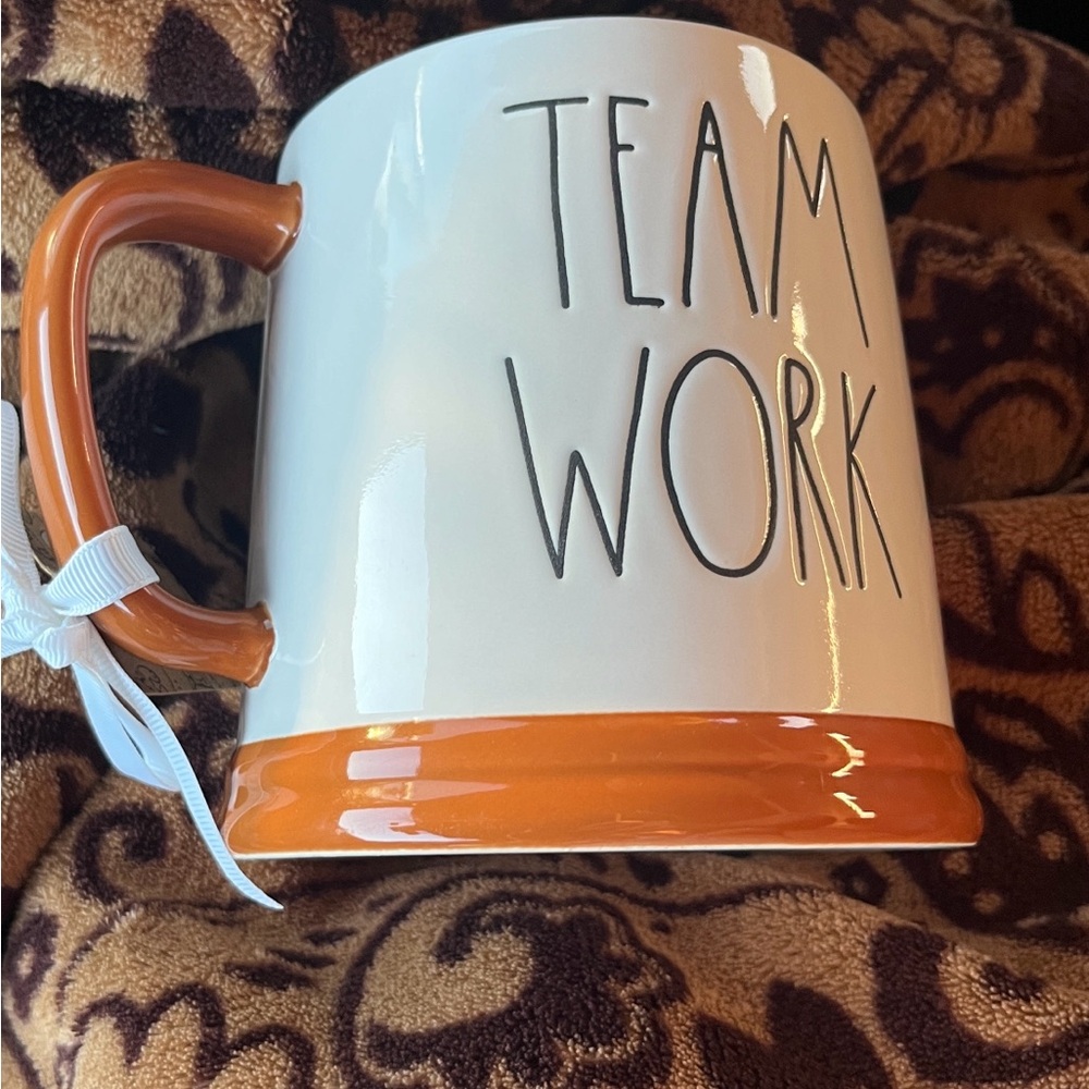 Peanuts Rae Dunn TEAM WORK Mug - White and Brown